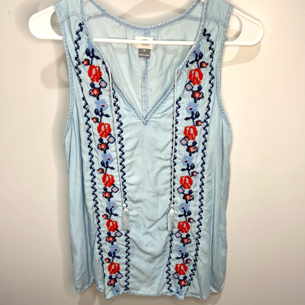 Denim embroidered tank top